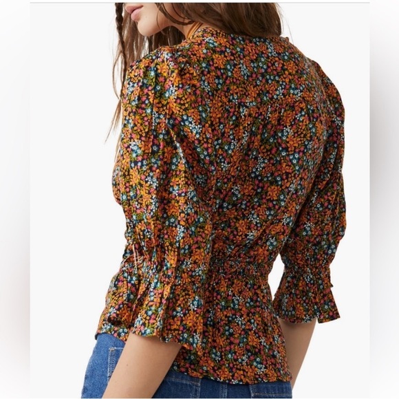 NWT Free People I Found You Floral Button-Up Women's Puff Sleeve Top Size XS - Picture 4 of 16